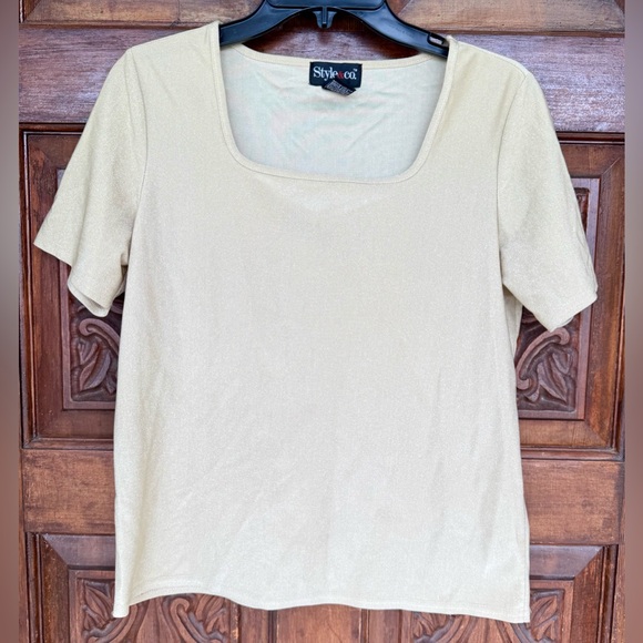 Style & Co. Tops - Style & Co. Light Gold Shimmer Fabric Short Sleeve Top.  Size Medium.  NWOT.
